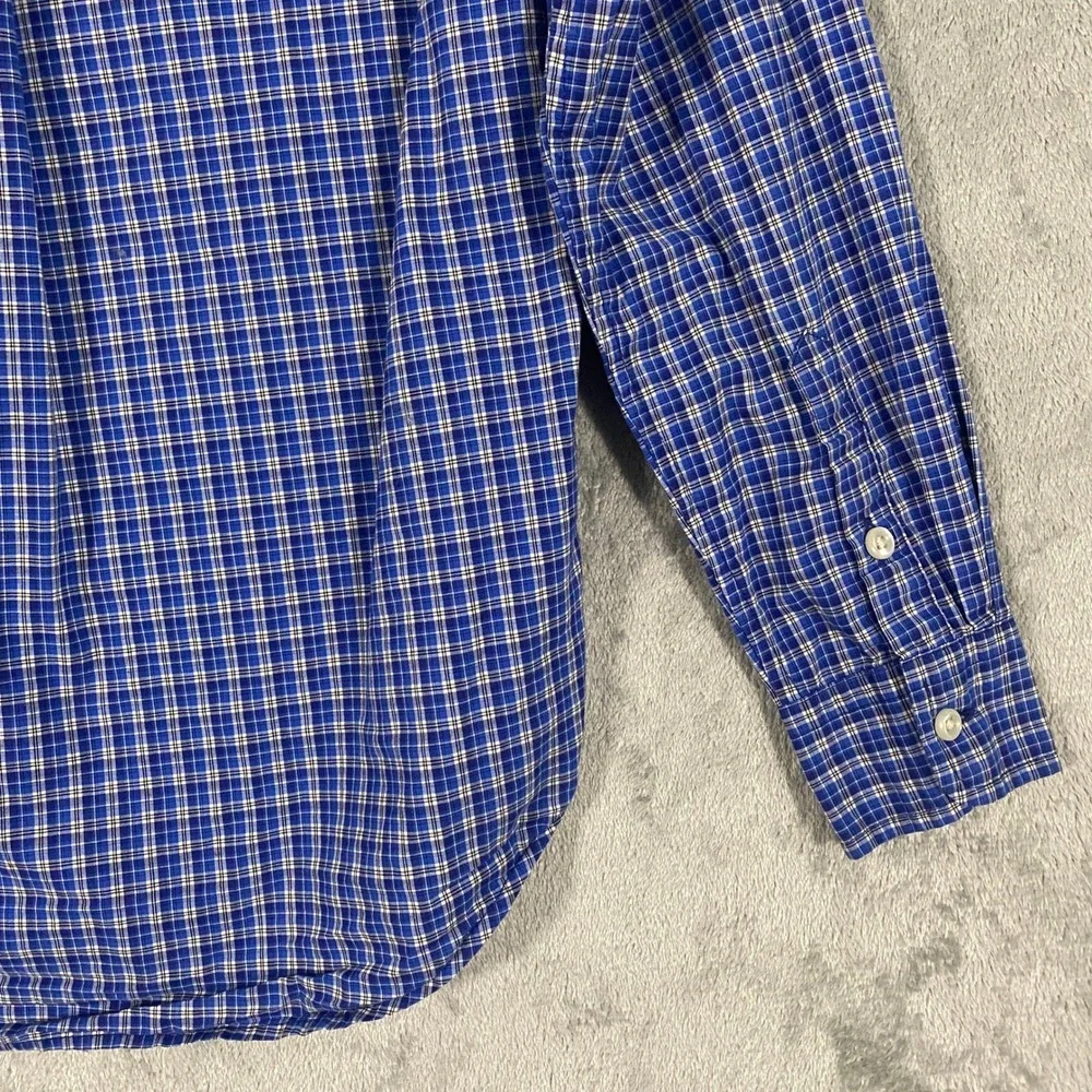 Ralph Lauren Shirt Boys‎ M 10-12 Blue Plaid Natural Stretch Button Down Logo